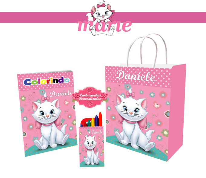 Kit Colorir personalizado – Gatinha Marie ,lembrança aniversário 1 aninho –  Carife, Lembrancinhas, Convites