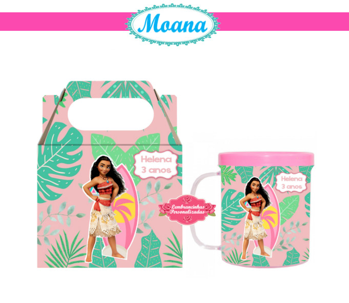 15 Long Drink Rosa Bebê Personalizado - Moana Disney